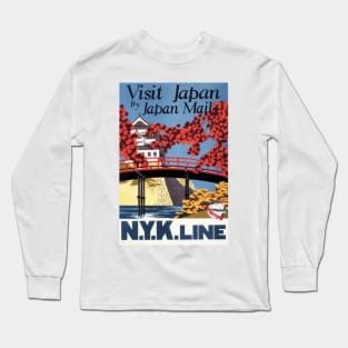 VISIT JAPAN by Japan Mail NYK Line Art Deco Japanese Vintage Travel Long Sleeve T-Shirt